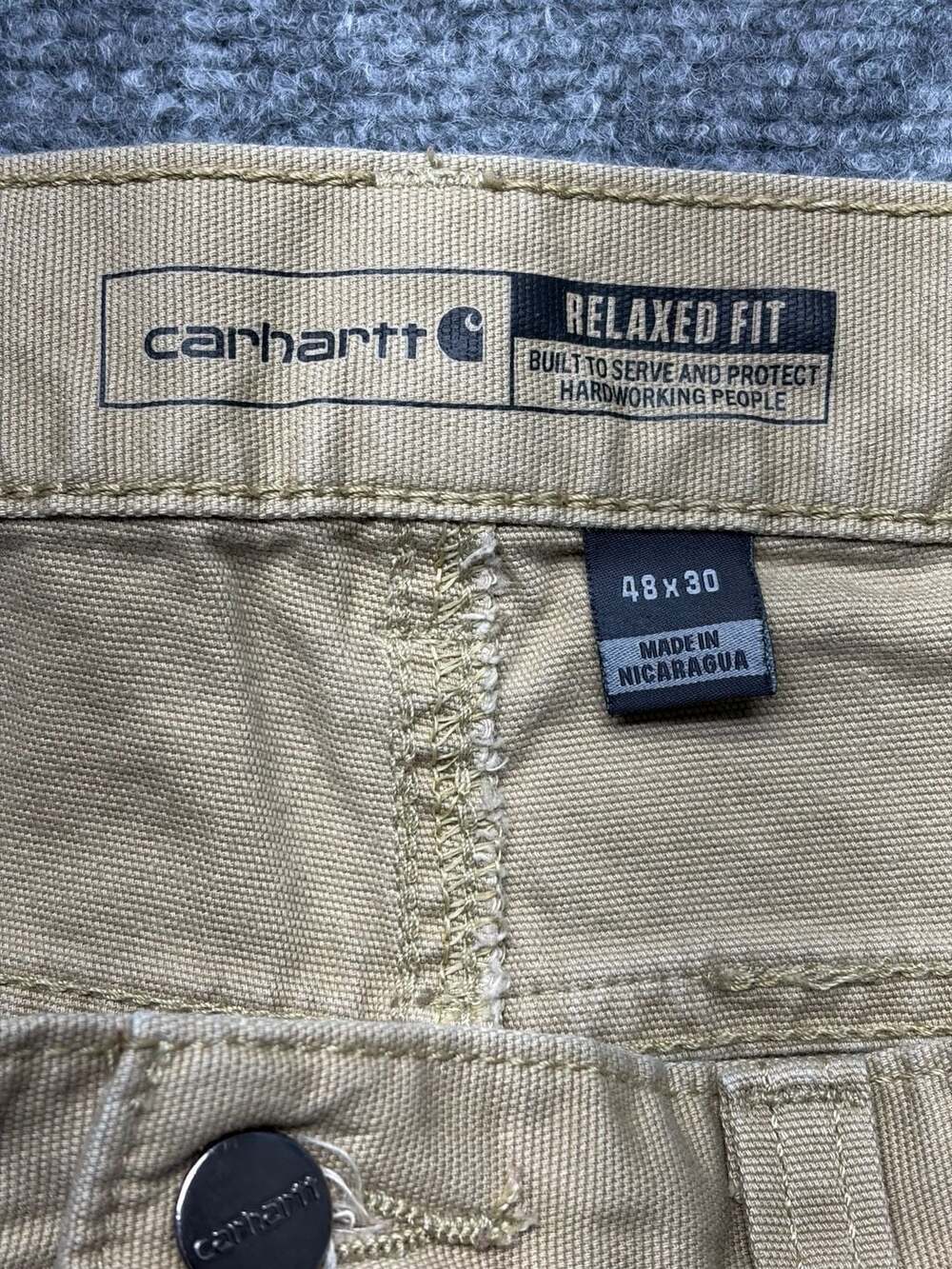 Carhartt Pants Men's 48x30 tan Relaxed Fit Canvas Rugged Utility Work Wear EUC - Picture 5 of 12